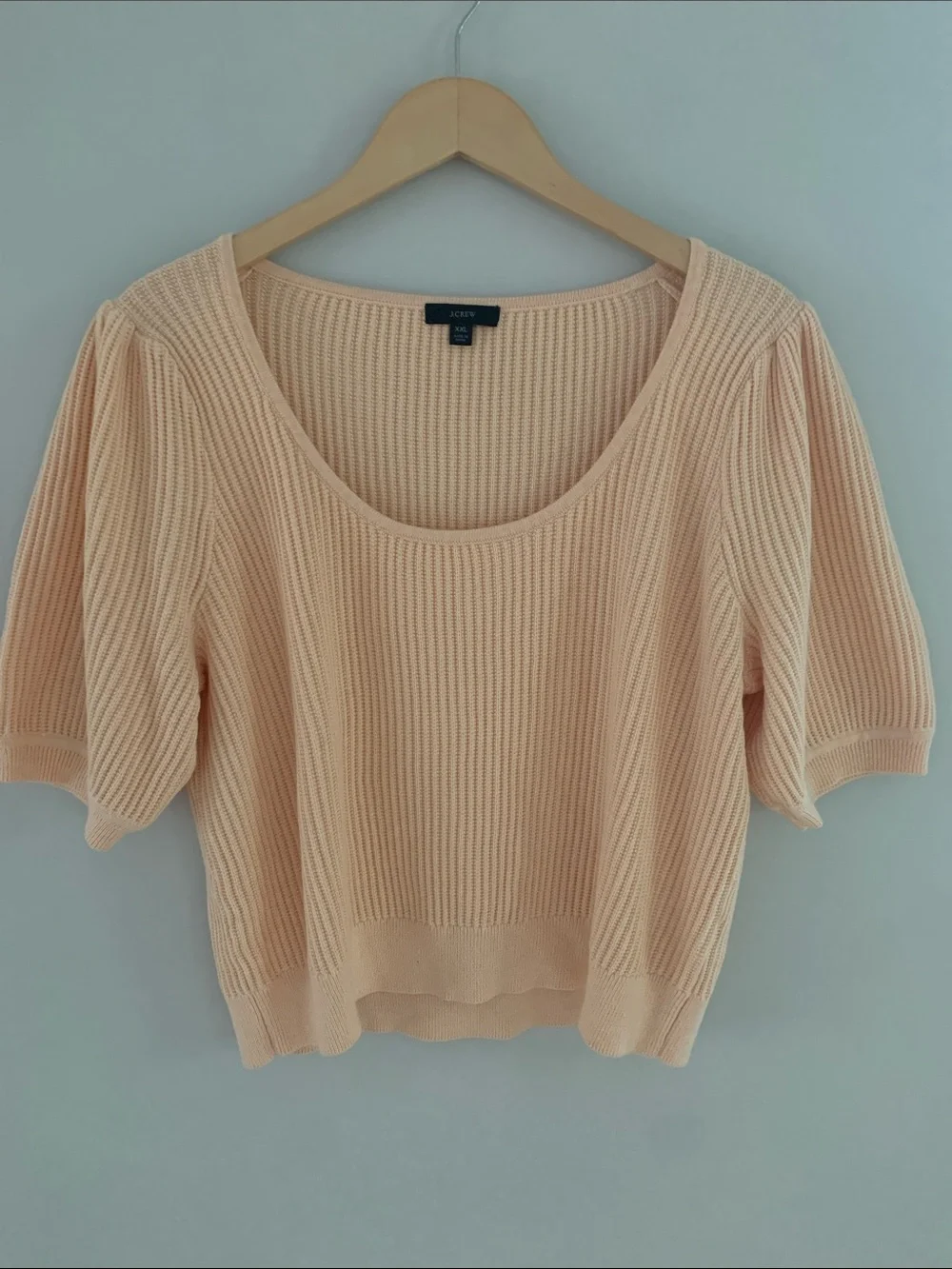 J. Crew Cotton Cashmere Puff Sleeve Scoop Neck Short Sleeve Sweater Peach XXL